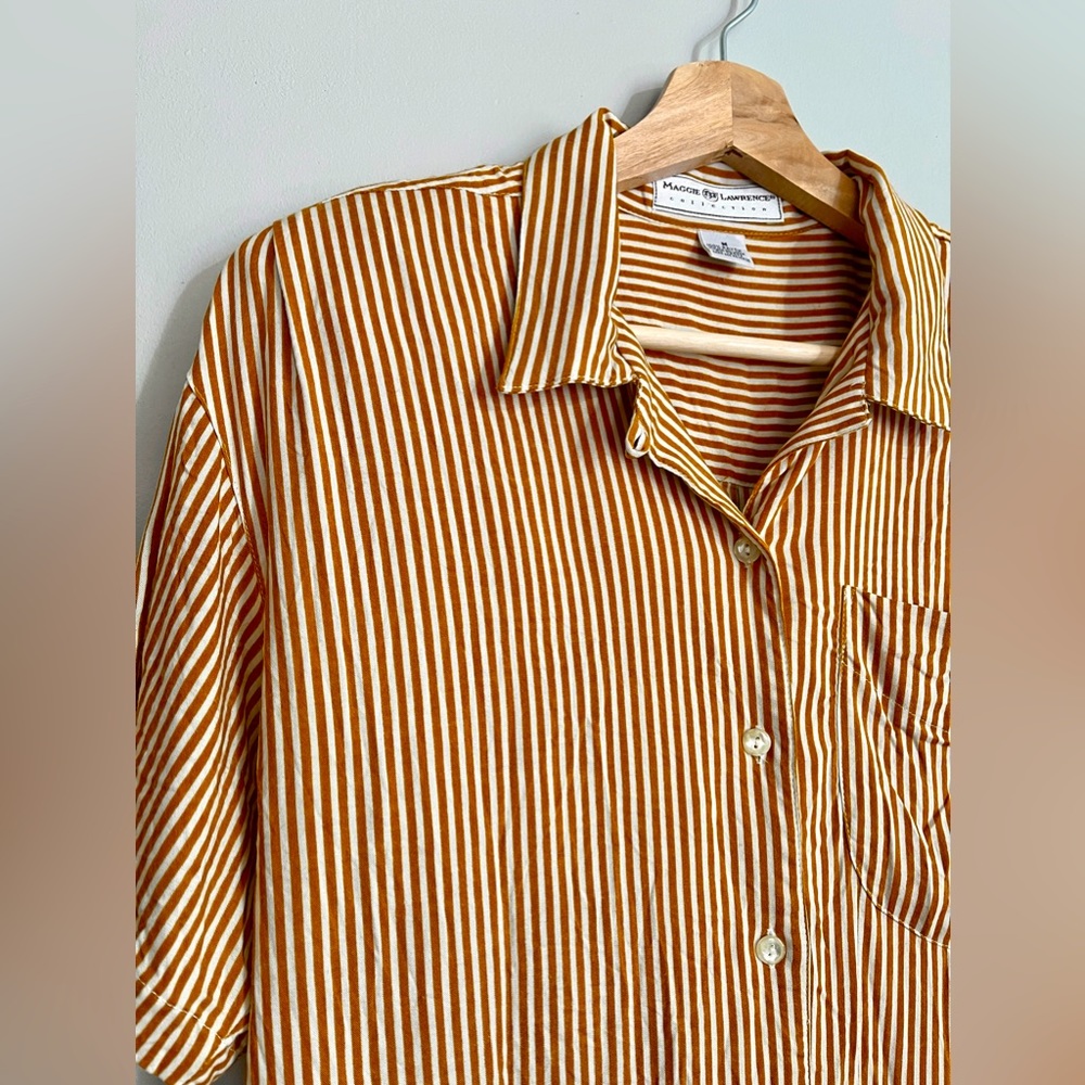 Vintage Striped Short Sleeve Button Down Top
